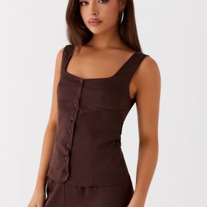 Golden Skies Bustier Panel Top - Chocolate