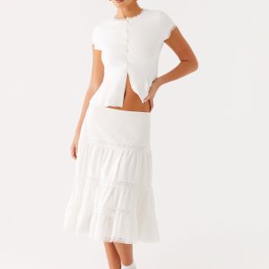 Good Vibes Midi Skirt - White