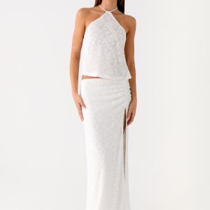 Griff Low Rise Jacquard Maxi Skirt - White