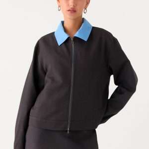 Harlee Poplin Suiting Jacket - Charcoal