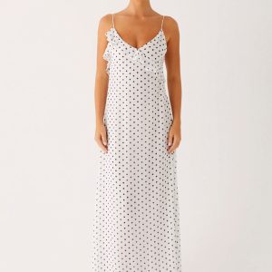 Harri Maxi Dress - White Polka Dot