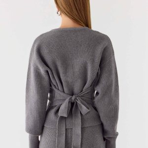 Harrison Cinched Knit Cardigan - Marle Grey