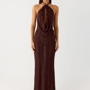 Haylan Sparkle Mesh Maxi Dress - Chocolate