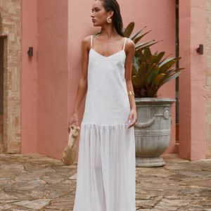 Heavenly Linen Maxi Dress - White