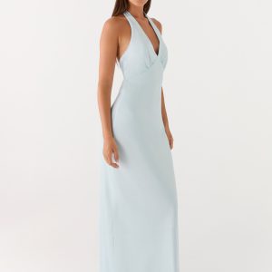 Heavy Hearted Satin Maxi Dress - Ice Blue
