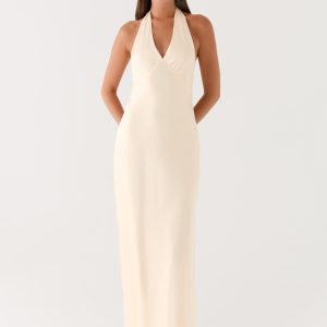 Heavy Hearted Satin Maxi Dress - Pearl