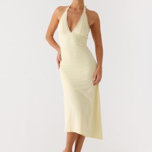 Illuminate Halter Midi Dress - Butter Yellow