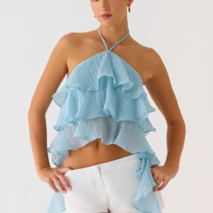 Inna Frill Halter Top - Aqua