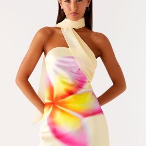 Isa Scarf Satin Mini Dress - Frangipani Yellow