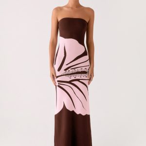 Jala Strapless Knit Maxi Dress - Espresso Meadow