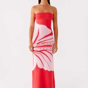 Jala Strapless Knit Maxi Dress - Red Floral
