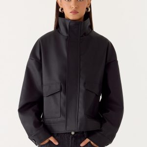 James PU Bomber Jacket - Black