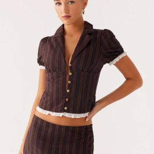 Janette Low Rise Micro Mini Skort - Toffee Stripe