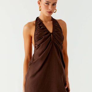 Jepsen Cotton Halter Mini Dress - Chocolate