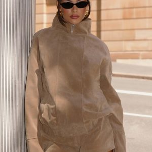 Marlow Faux Suede Jacket - Taupe