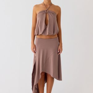 Jisoo Asymmetric Midi Skirt - Desert Taupe