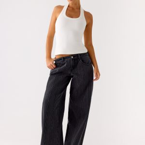 Johnny Low Rise Wide Leg Denim Jeans - Grey Charcoal
