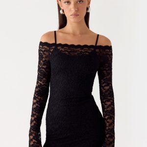 Just This Once Lace Mini Dress - Black