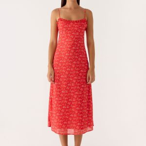 Kahlo Midi Dress - Magenta Red Rose