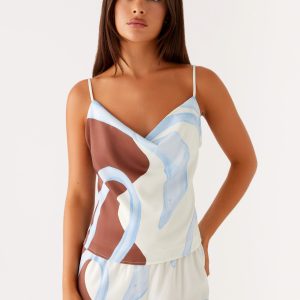 Kaia Cowl Neck Top - Bloom Wave Print