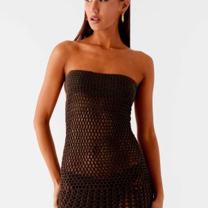 Kaiane Strapless Crochet Mini Dress - Chocolate