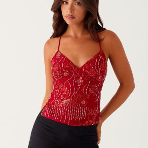 Kamilla Sequin Cami Top - Red