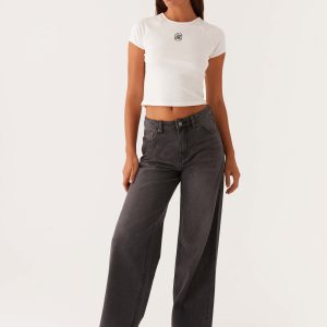Keanna Low Rise Denim Jeans - Charcoal