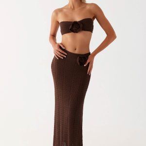 Kelcie Rose Crochet Maxi Skirt - Chocolate