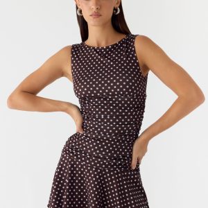 Kelda Mini Dress - Chocolate Blue Dot