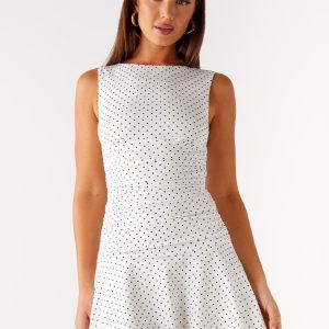 Kelda Mini Dress - White Polka Dot