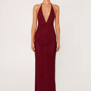 Keliese Beaded Maxi Dress - Burgundy