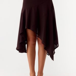 Kia Low Rise Asymmetrical Midi Skirt - Chocolate
