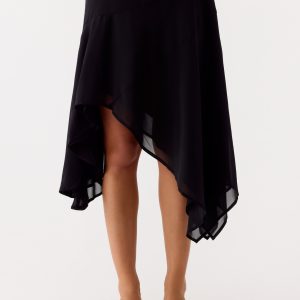 Kia Low Rise Asymmetrical Midi Skirt - Black
