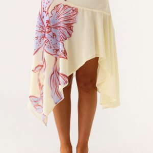 Kia Low Rise Asymmetrical Midi Skirt - Purple Floral