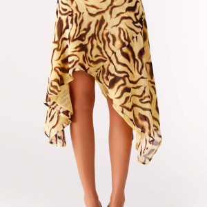 Kia Low Rise Asymmetrical Midi Skirt - Laguna Print