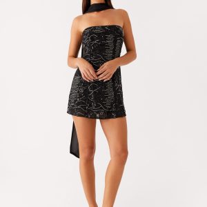 Kiesha Strapless Scarf Mini Dress - Black