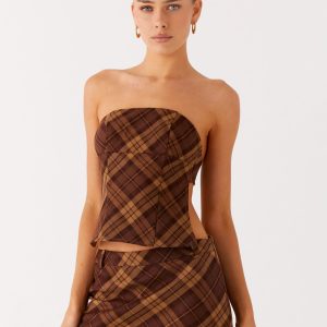 Kira Strapless Top - Plaid