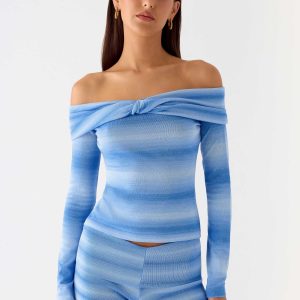 La Luna Bardot Knit Top - Cerulean