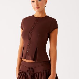 Landon Button Up Top - Chocolate