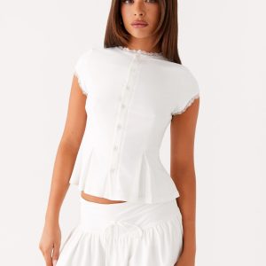 Landon Button Up Top - White