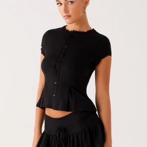 Landon Button Up Top - Black