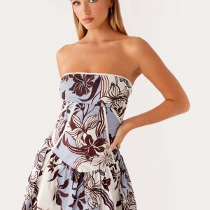 Larnie Linen Mini Dress - Bluewood Blossom