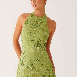 Leo Beaded Mini Dress - Green