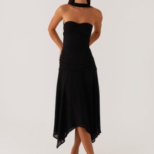 Leto Chiffon Midi Dress - Black