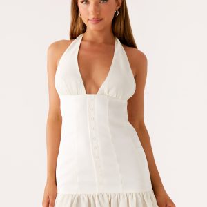 Lets Pretend Halterneck Mini Dress - Cream