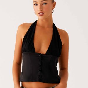 Lets Pretend Halterneck Top - Black