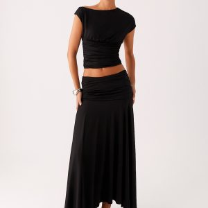 Liana Ruched Maxi Skirt - Black