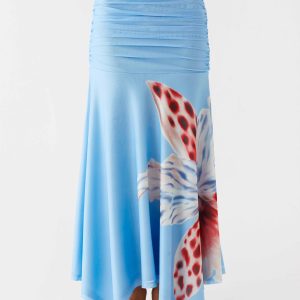Liana Ruched Maxi Skirt - Deep Sea Bloom