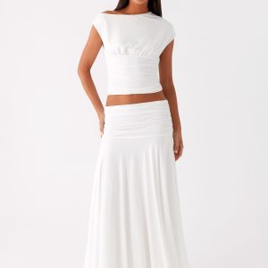 Liana Ruched Maxi Skirt - White