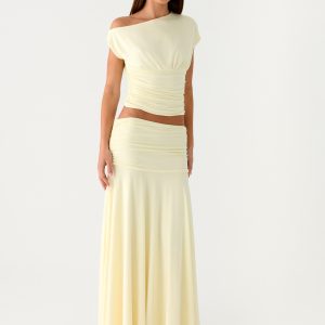 Liana Ruched Maxi Skirt - Yellow